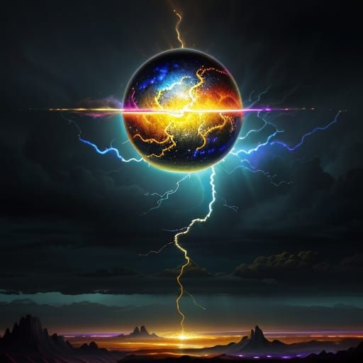 Humanoid Ball Lightning in Surreal Oil Painting