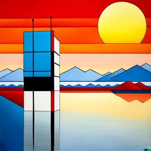 Mondrian Style Abstract Geometric Landscape