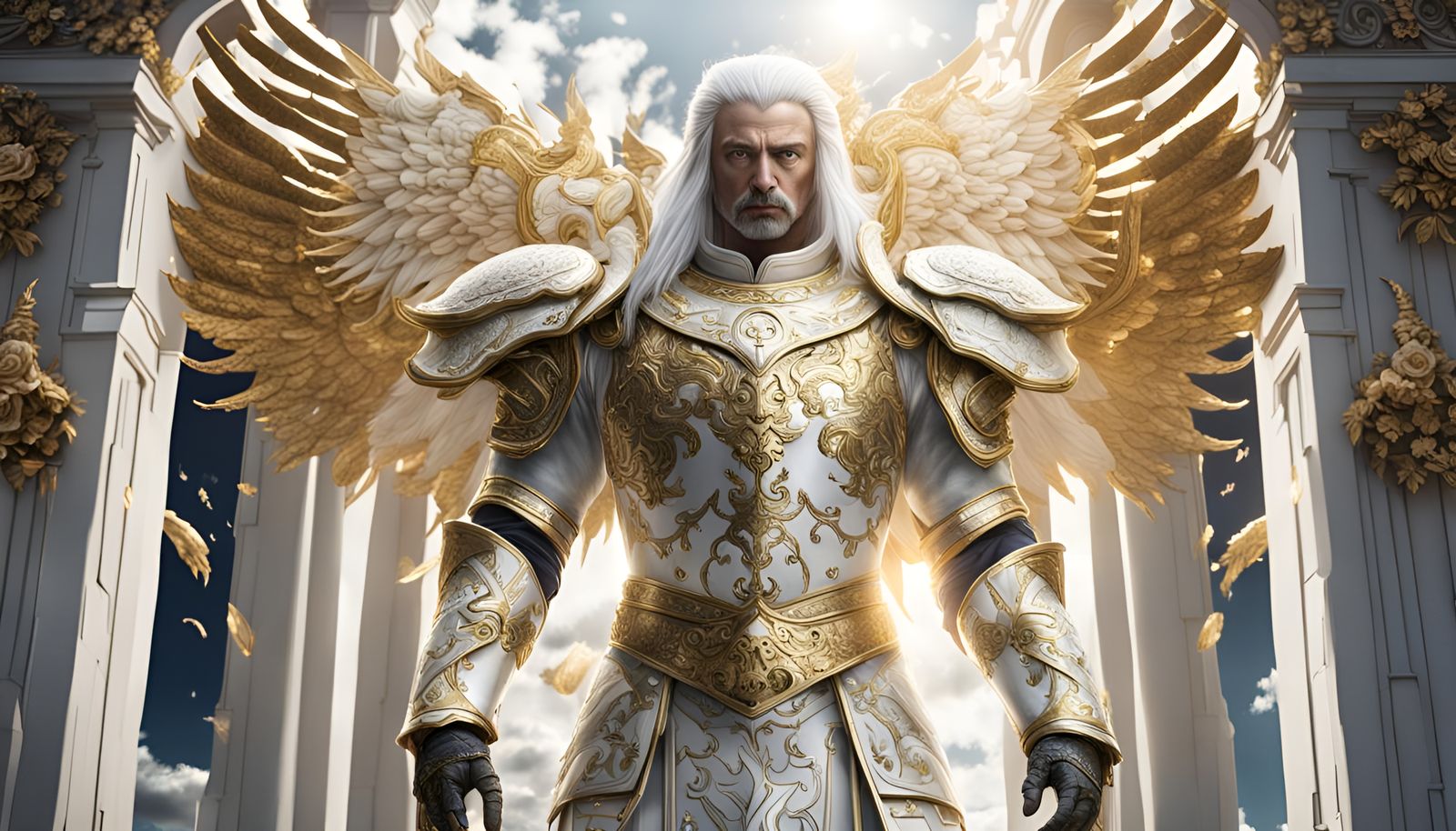 Celestial Being Guarding Heaven's Gates in Elaborate Armor