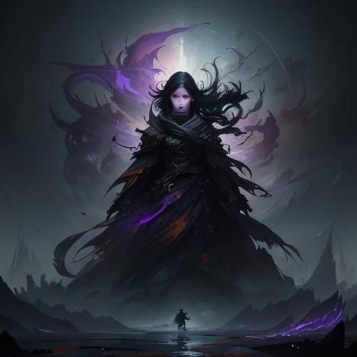 Dark Fantasy Character Art in Purple and Yellow