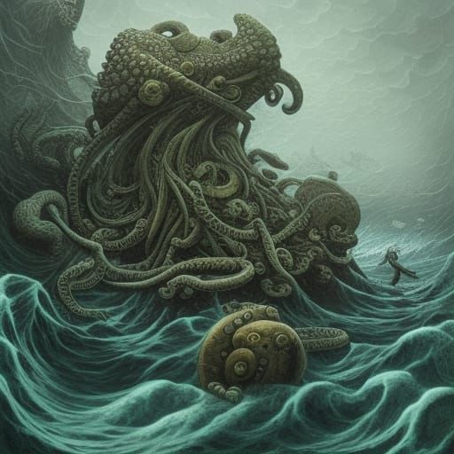 Ethereal Anime Octopus Person Underwater Illustration