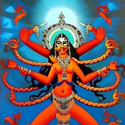 Goddess Kali's Multi-Armed Embrace