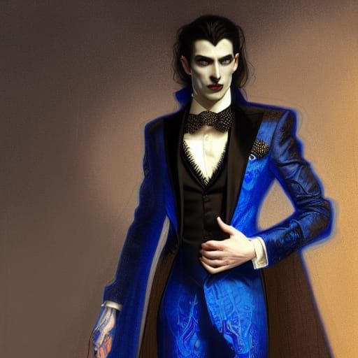 Handsome Vampire in Intricate Blue Suit