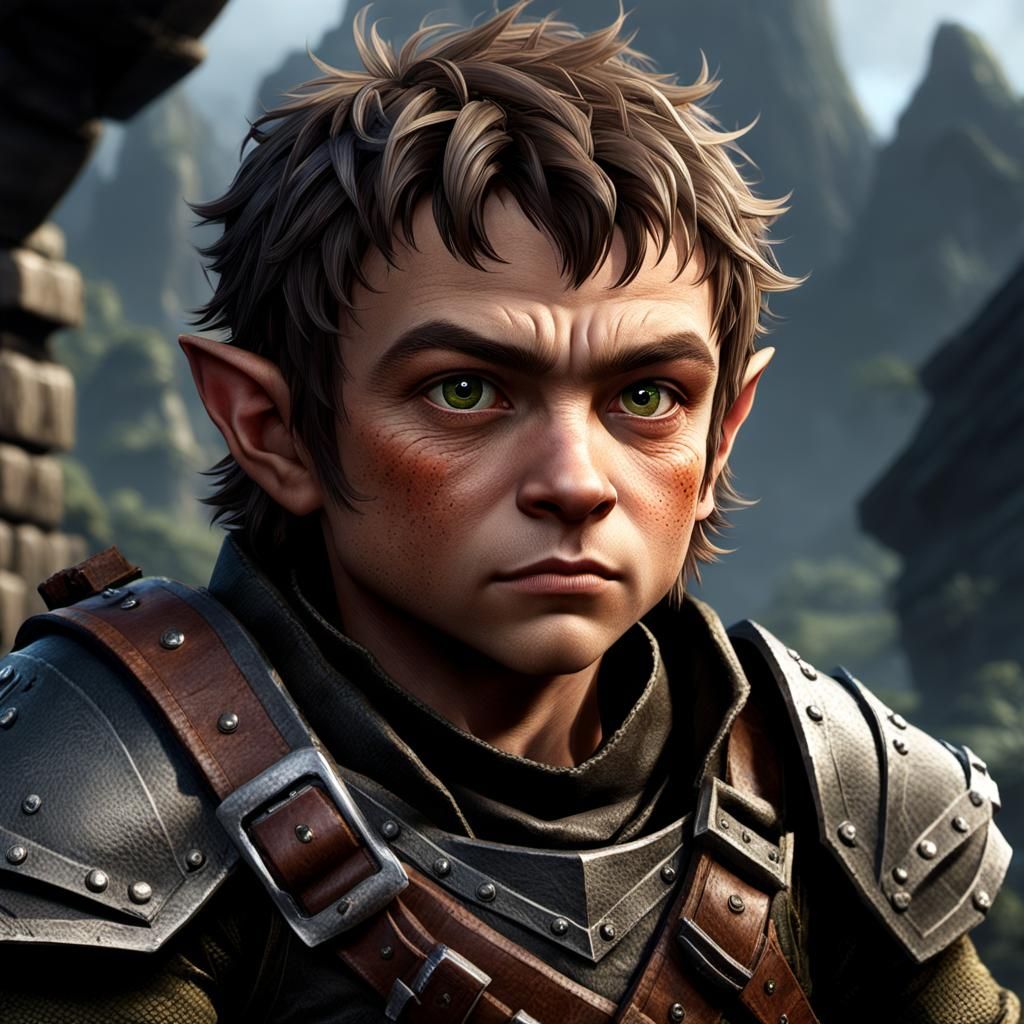 Battle-Hardened Halfling Rogue in Gritty Fantasy Setting