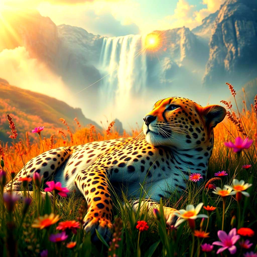 Magnificent Hyperrealistic Waterfall Scene