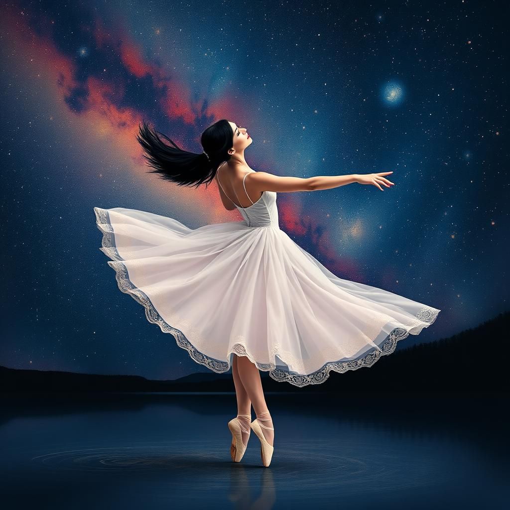 Ballerina in Starry Night Sky, Color Field Art