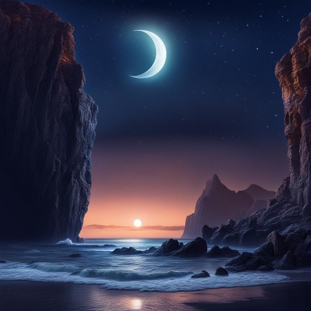 Crescent Beach at Night Under the Stars