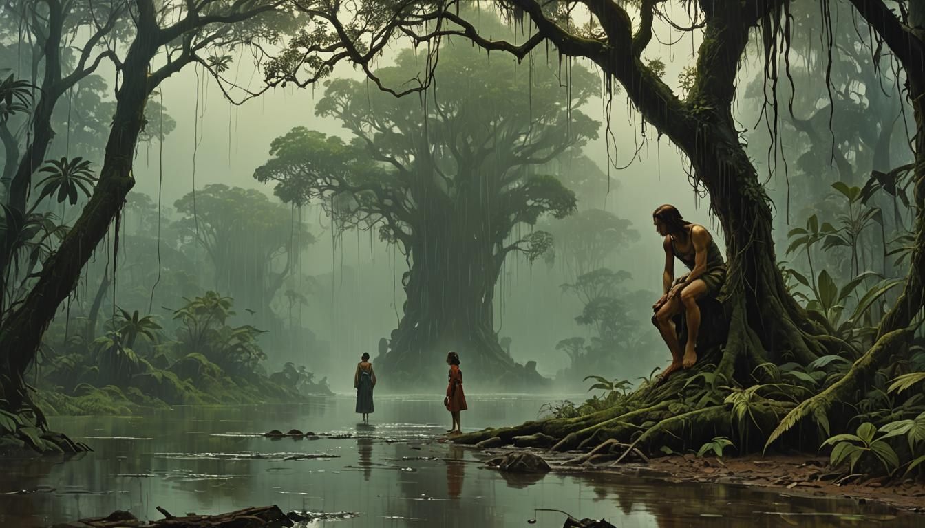 Jungle in Rain: Atmospheric Pin-Up Fantasy Art