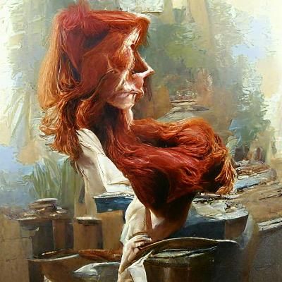 Portrait of Redhead Woman as Oil Painting