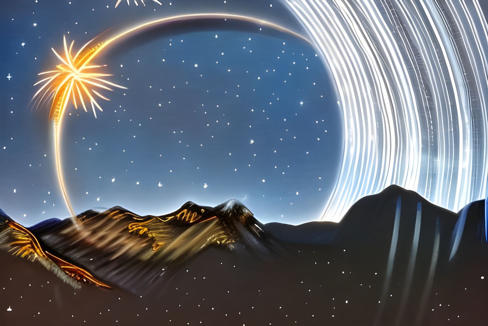 Fireworks Orbiting Saturn in Surreal Digital Art