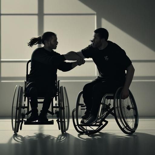 Intense Wheelchair Rugby Clash: Cinematic Film Still