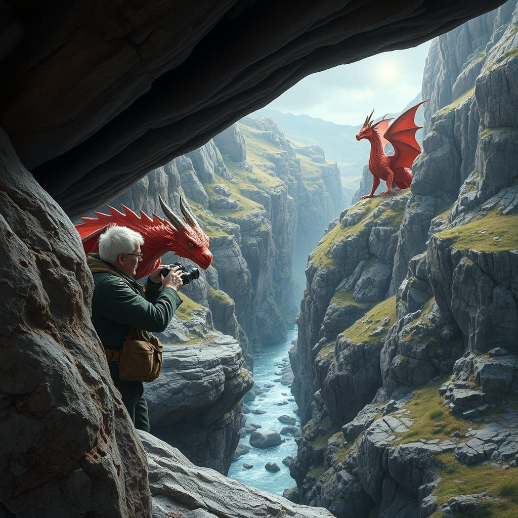 Welsh Dragon Observed by Attenborough, Digital Painting