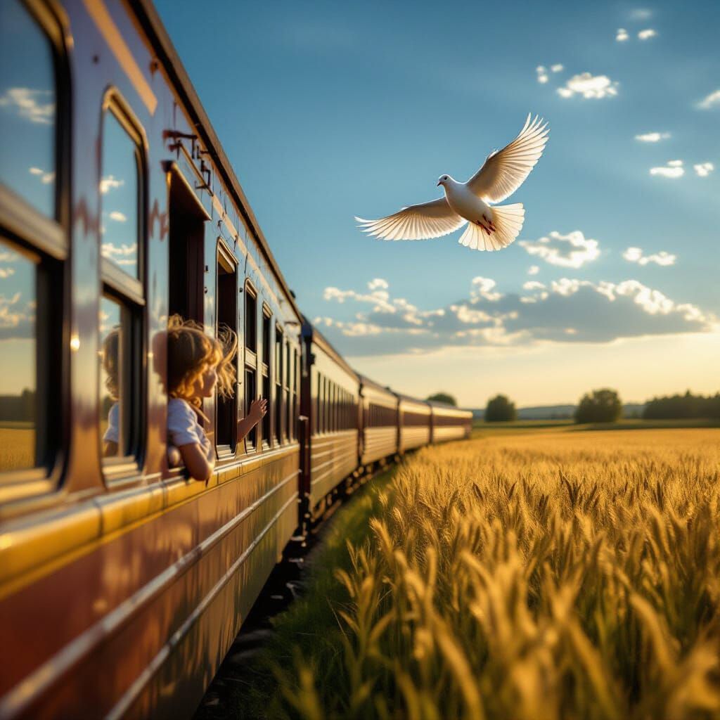 Train Glides Through Golden Field