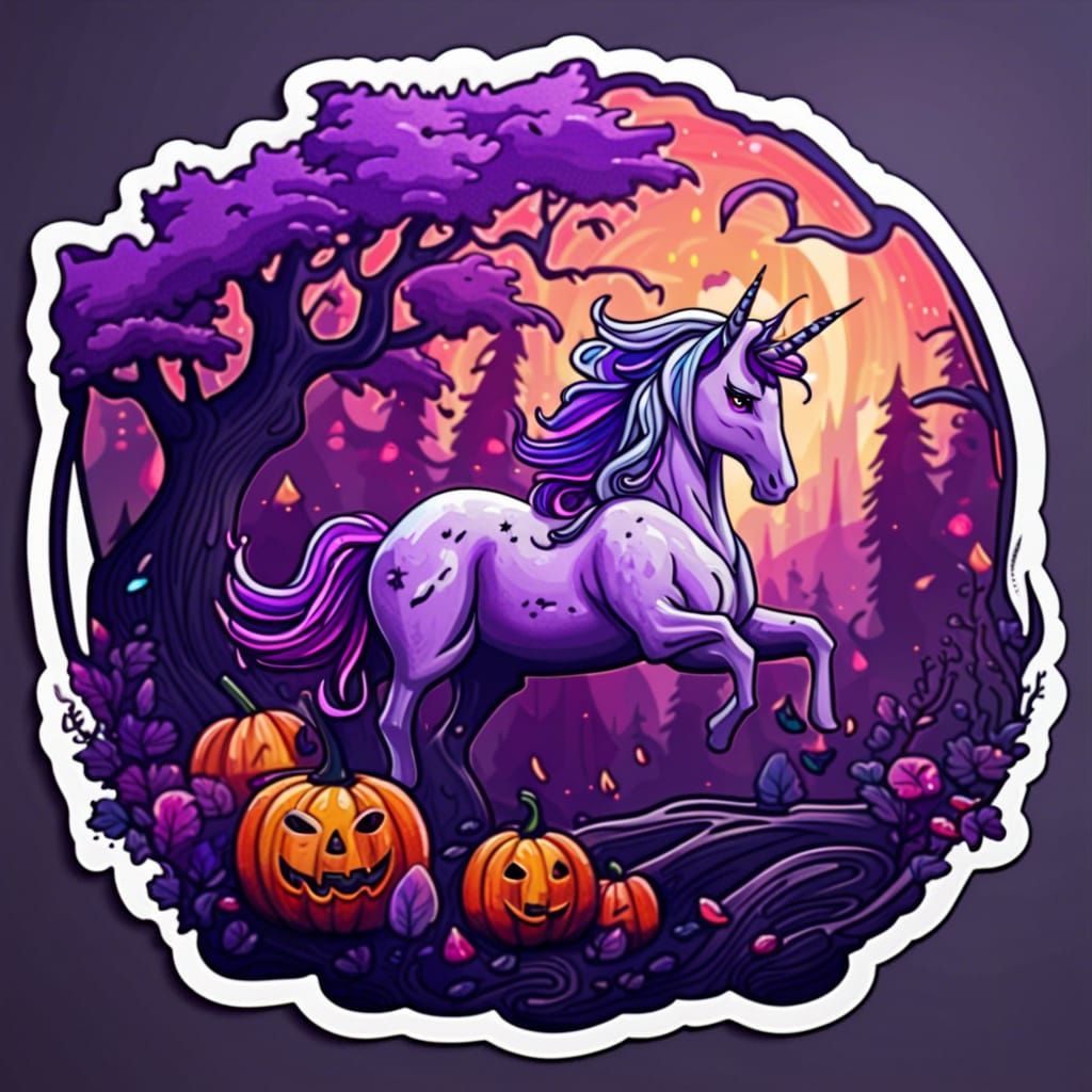 Halloween Unicorn Sticker in Fantasy Style