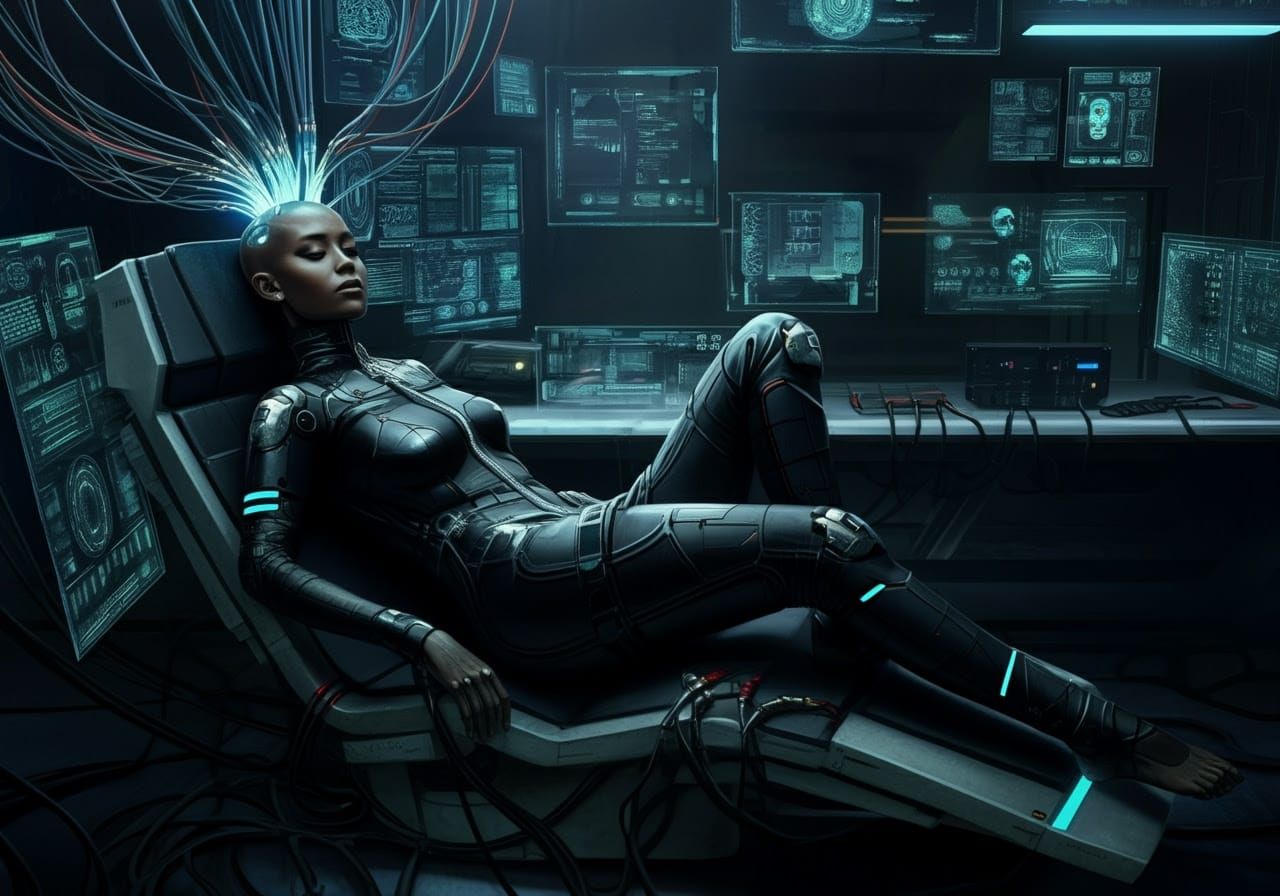Cyberpunk Goddess in High-Tech Noir