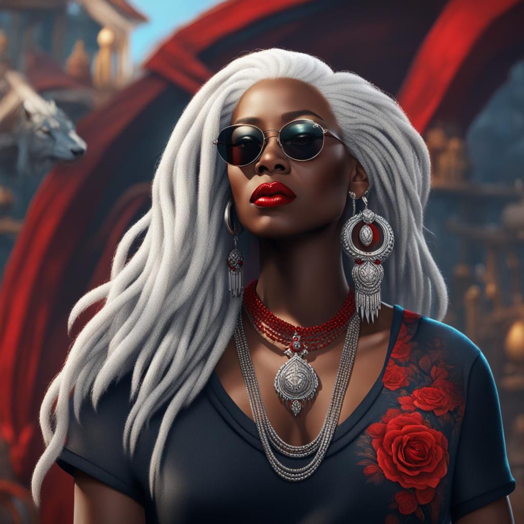 Striking Portrait of Black Woman with White Locs