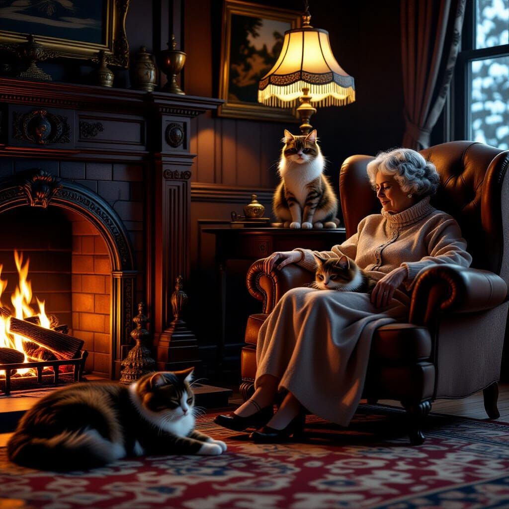 Hyperrealistic Cats in Sitting Room, Cinematic Detail