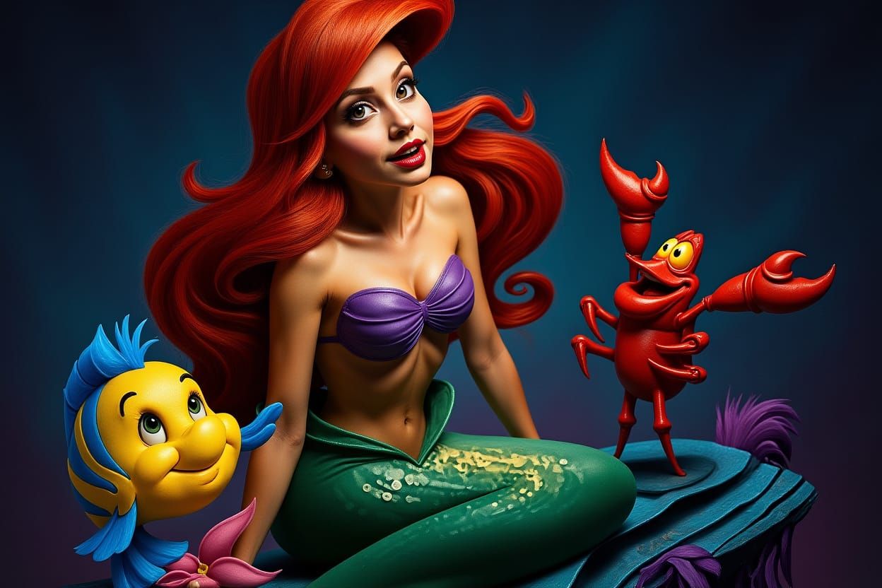 Hyperrealistic Mermaid, Sebastian, and Flounder