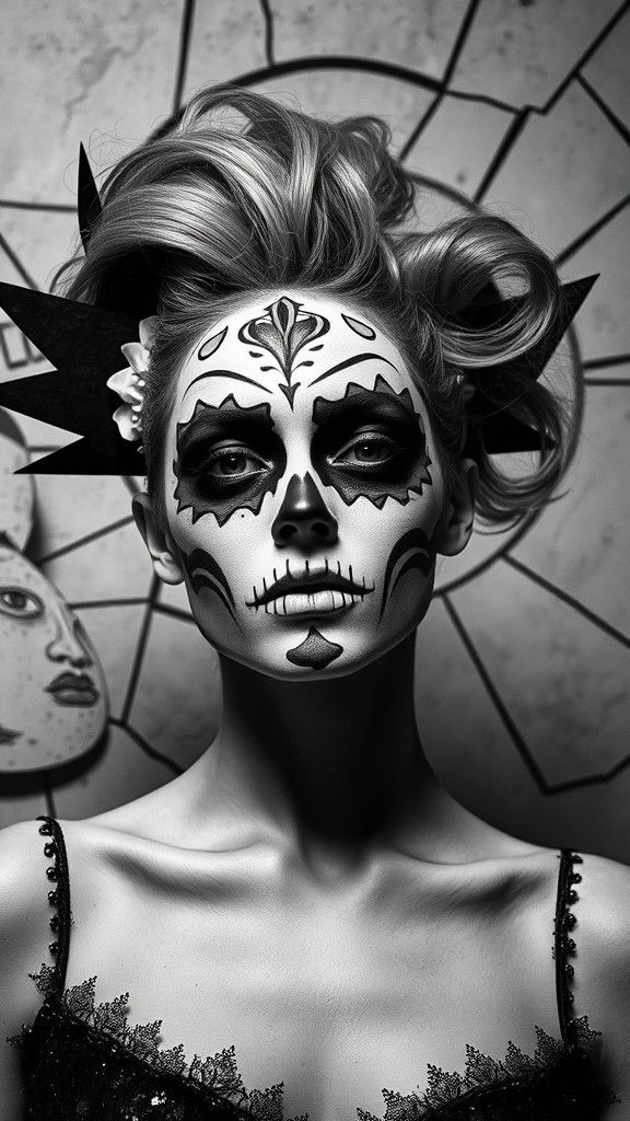 Geometric Sugar Skull Model in Dada Style