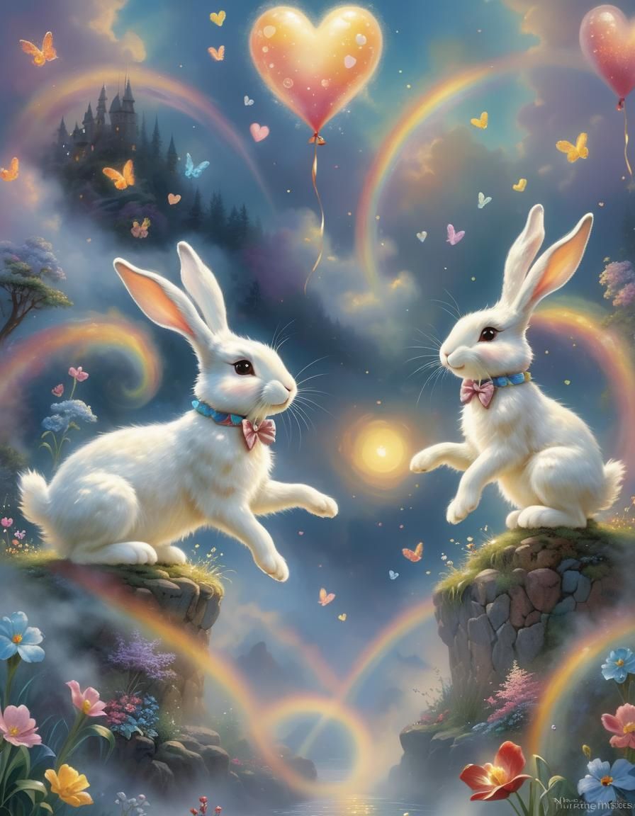 Two Happy Bunnies in Ethereal Fantasy Style