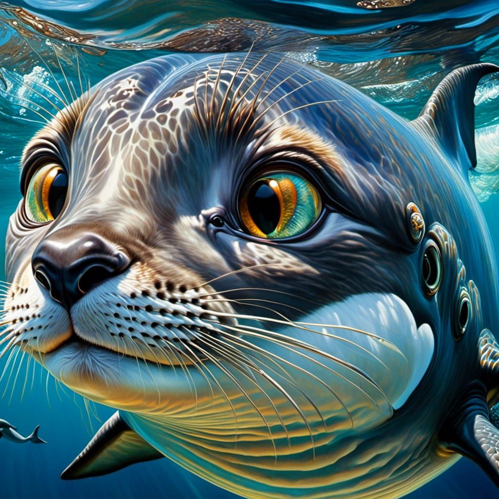 Adorable Cat Dolphin Hybrid in Detailed Oceanscape
