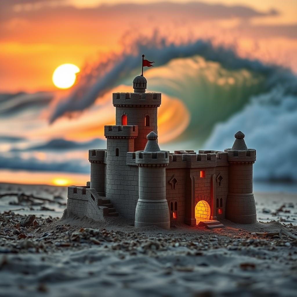 Sandcastle Conwy Castle Sunset: Photorealistic HDR Image