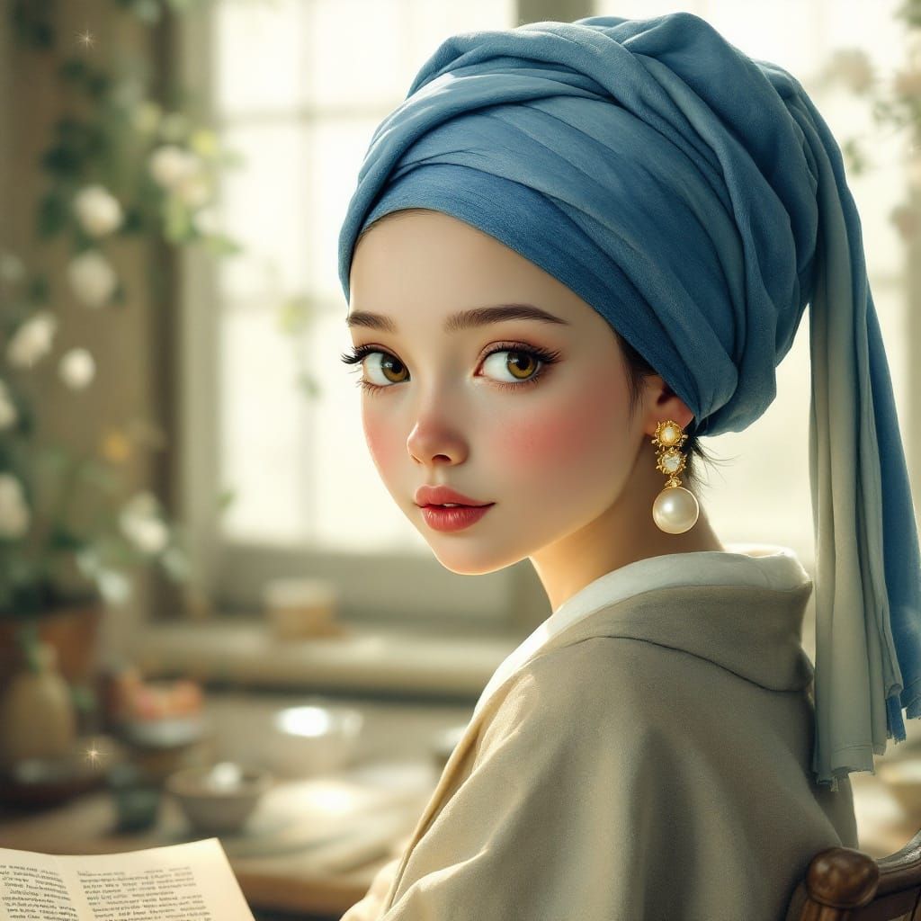 Ethereal Girl with Pearl Earring in Dreamy Studio Ghibli Sty...