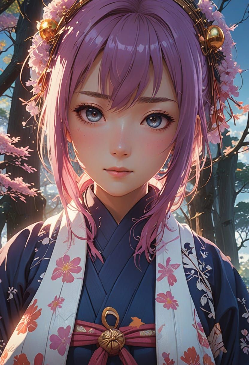 Anime Girl in a Mystical Forest, in Japanese Anime Style