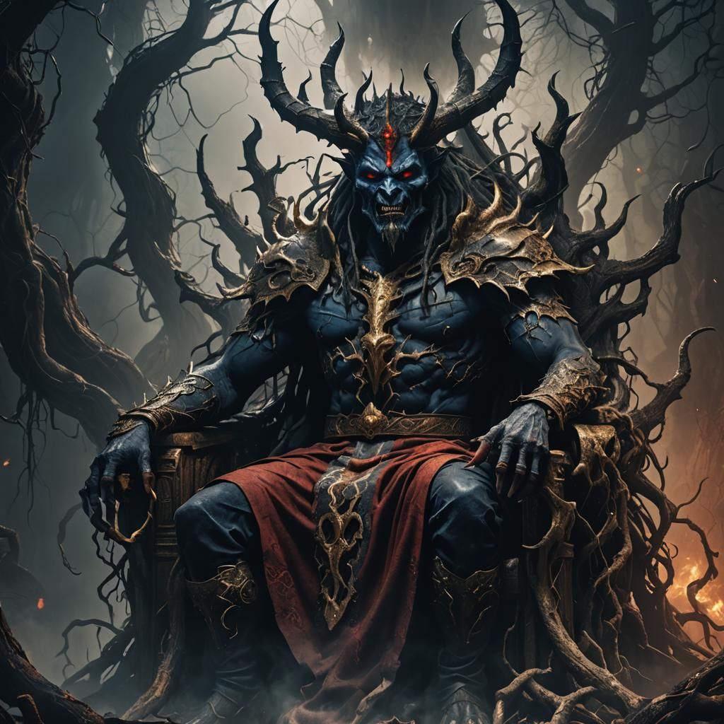 Horror Demon King on Throne: Dark Fantasy Art