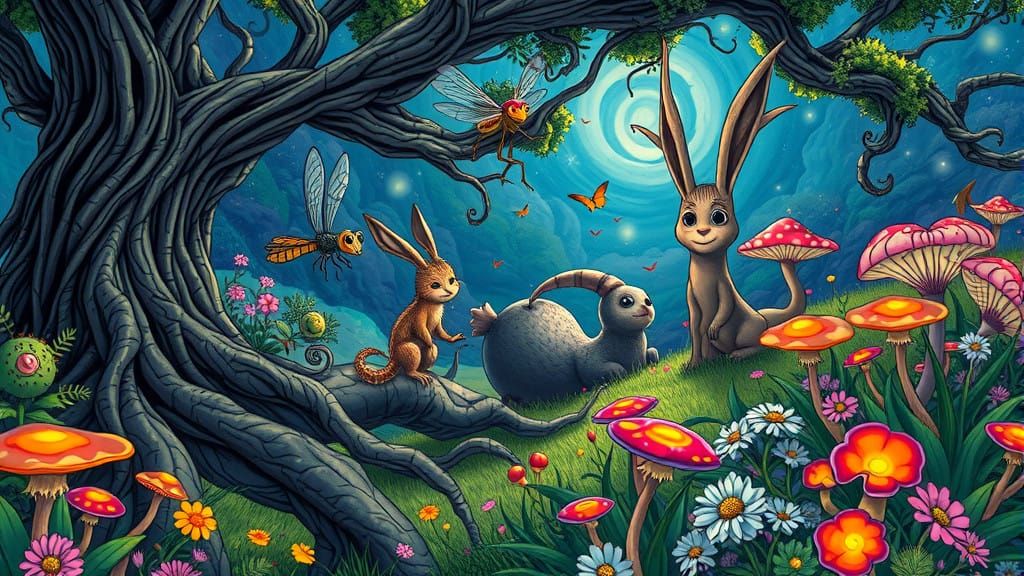 Vibrant Dreamscapes of Whimsical Creatures in Comic Book Sty...