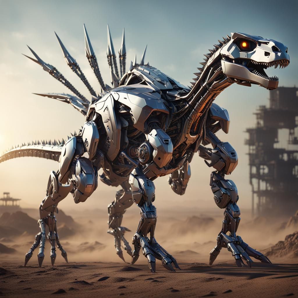 Flying Robotic Dinosaur in Sci-Fi Style