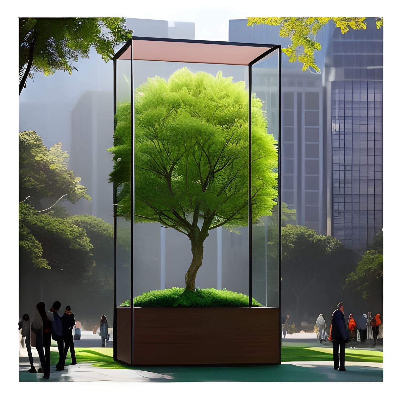Leafy Tree in Glass Box, Digital Art