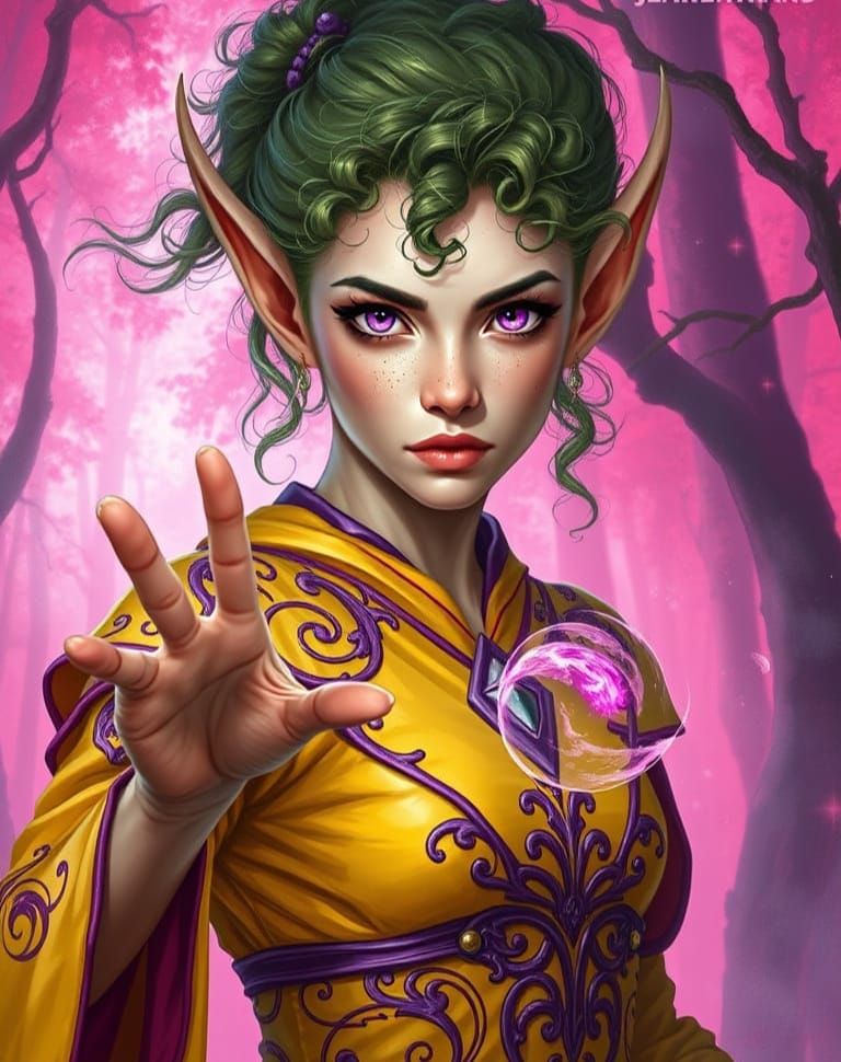 Mystical Eladrin Fey Warlock in Johan Egerkrans' Style