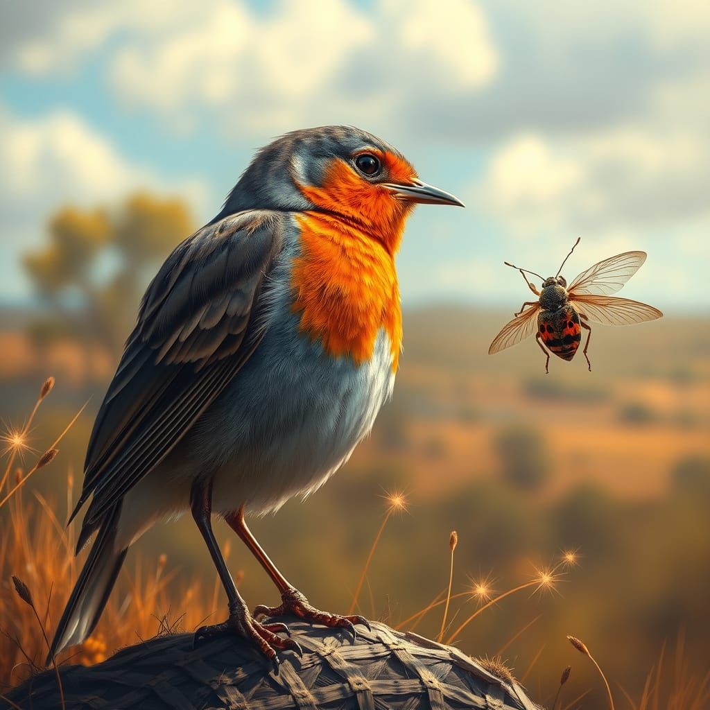 Robin Bird in Australian Tonalist Landscape