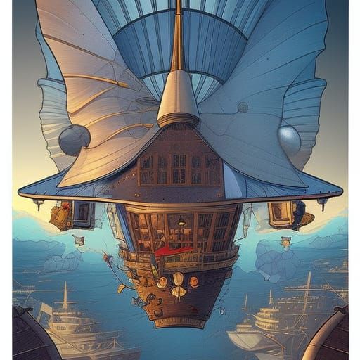 Rabbit Sailor on Airship in Comic Book Art