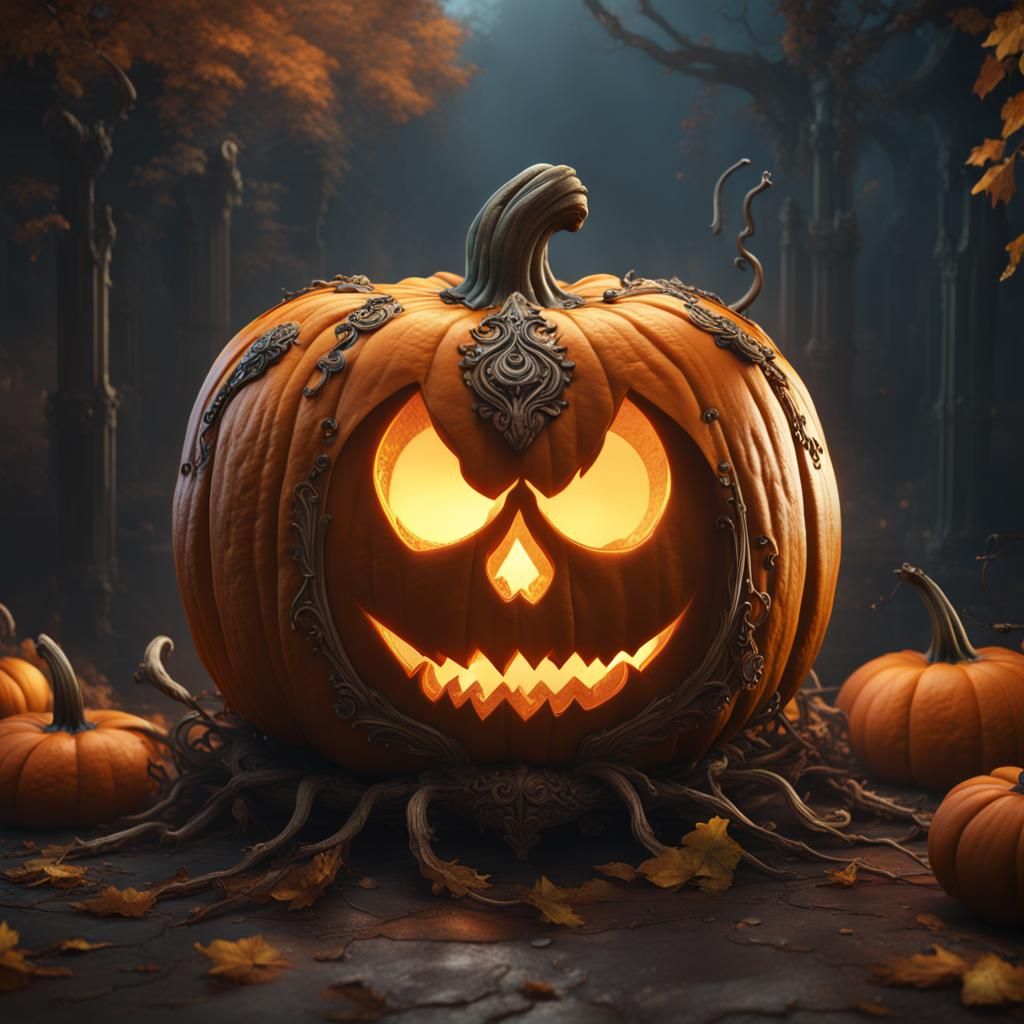 Fantastical Pumpkin Matte Painting in Deep Color