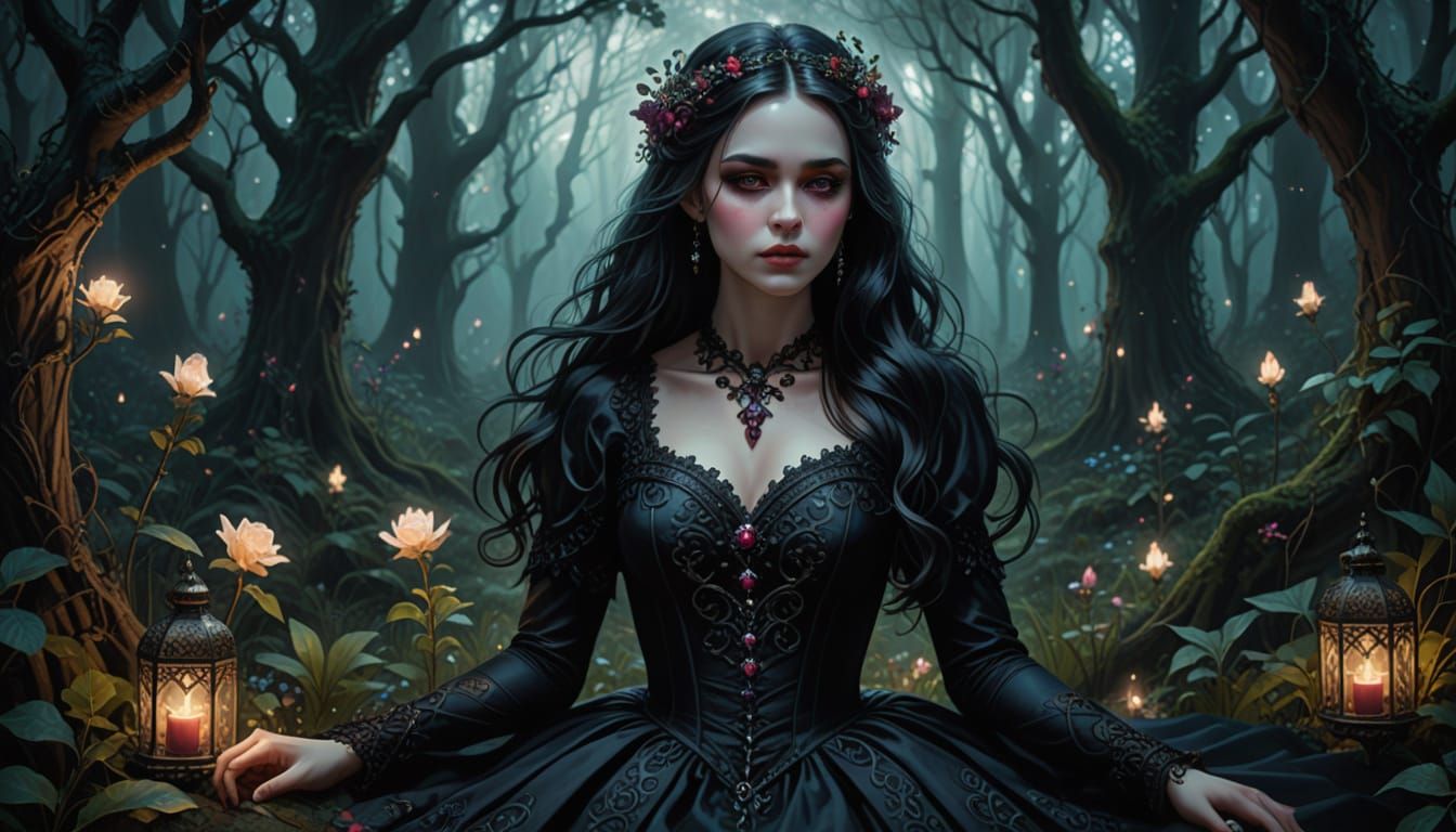 Gothic Elegance: Purity in a Magical Forest