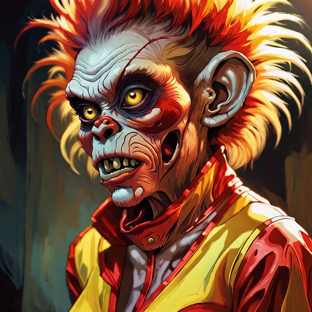 Zombie Monkey Clown Portrait in Graphic Novel Style