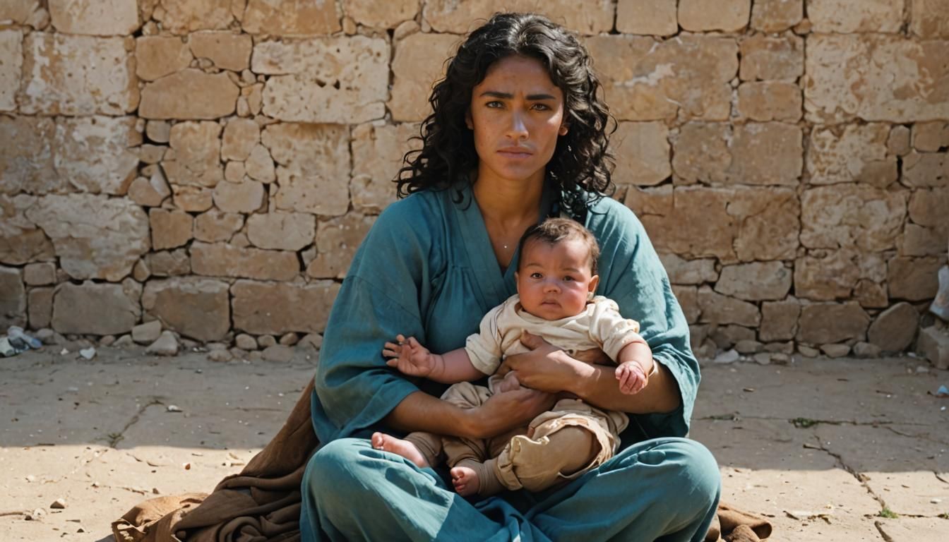 Roman Woman with Baby in Classical Art Style