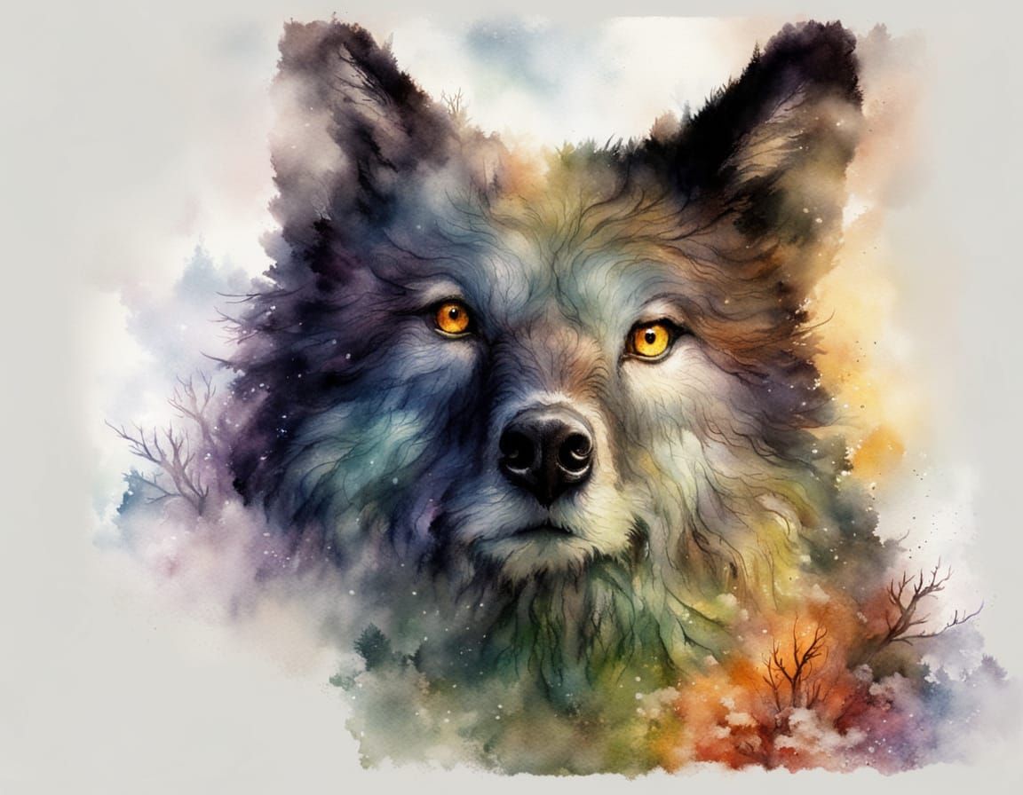 Winter Forest Fir Tree in Watercolor Style