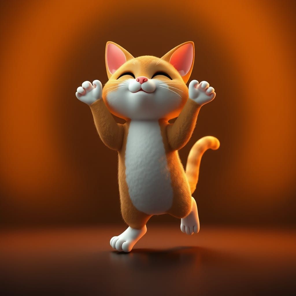 Whimsical Dancing Cat in Vibrant 3D Digital Art