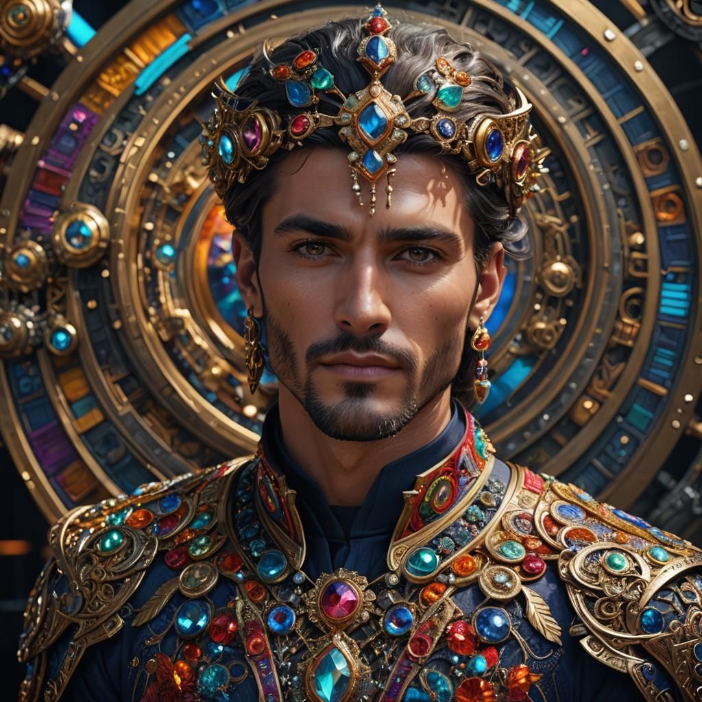 Hyperrealistic Portrait of Man in Colorful Futuristic Clothi...
