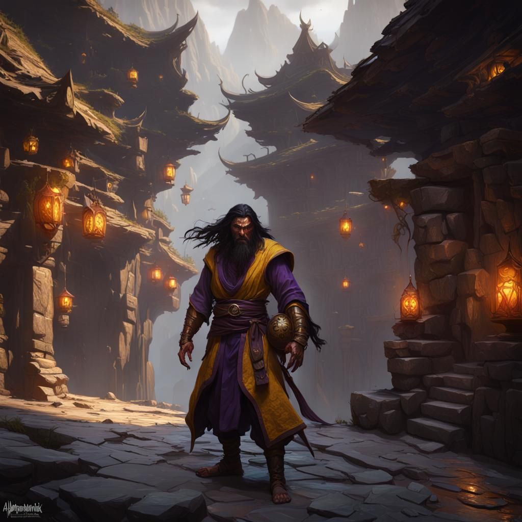 Eastern Hobgoblin Monk in Mountain Landscape