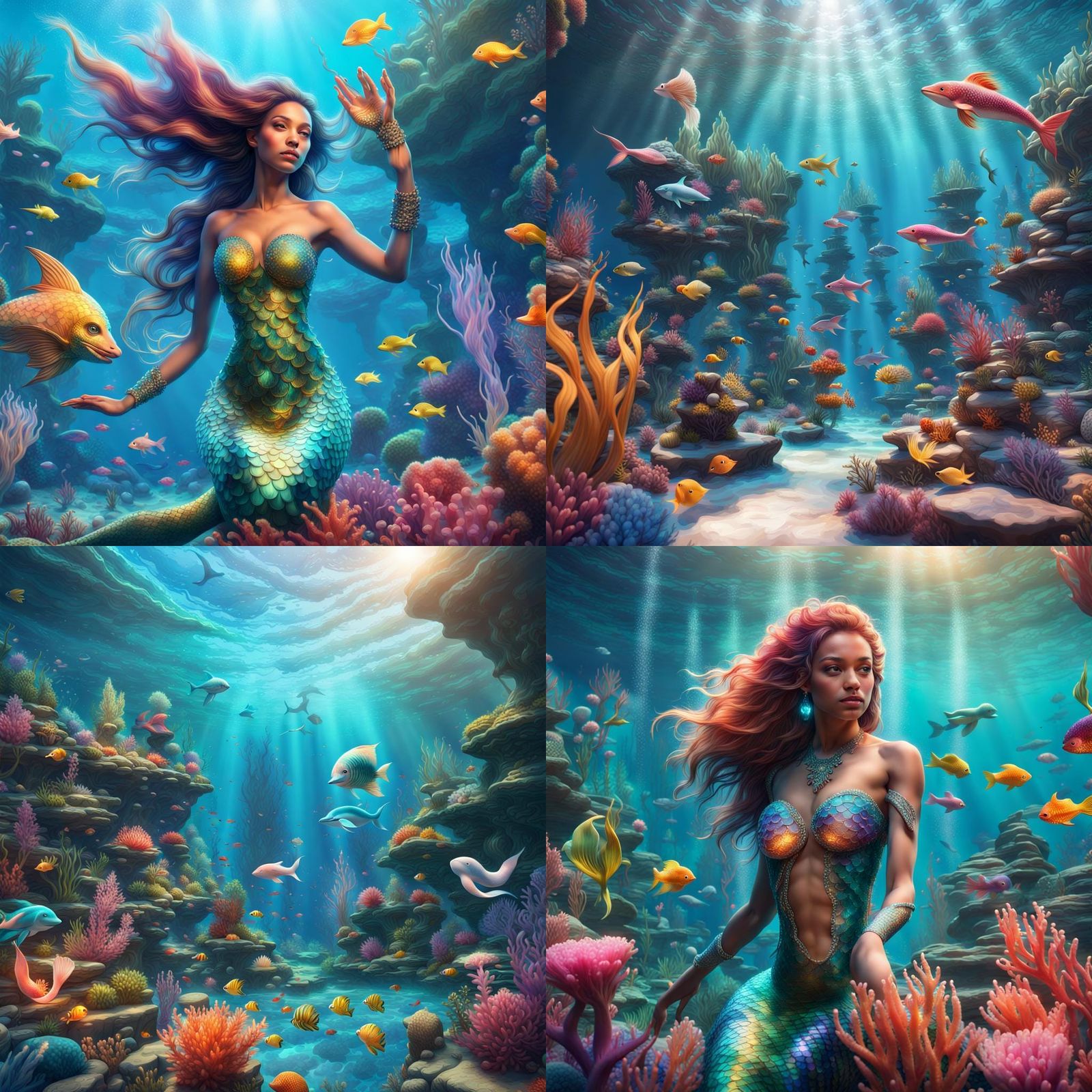 Vivid Underwater Paradise with Beautiful Mermaids