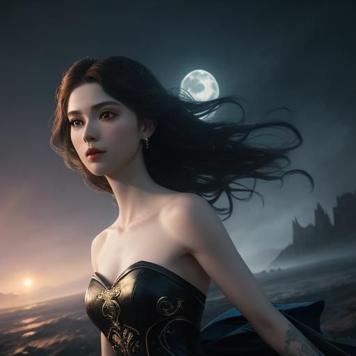 Pale Woman in Moonlight: Hyperrealistic Splash Art