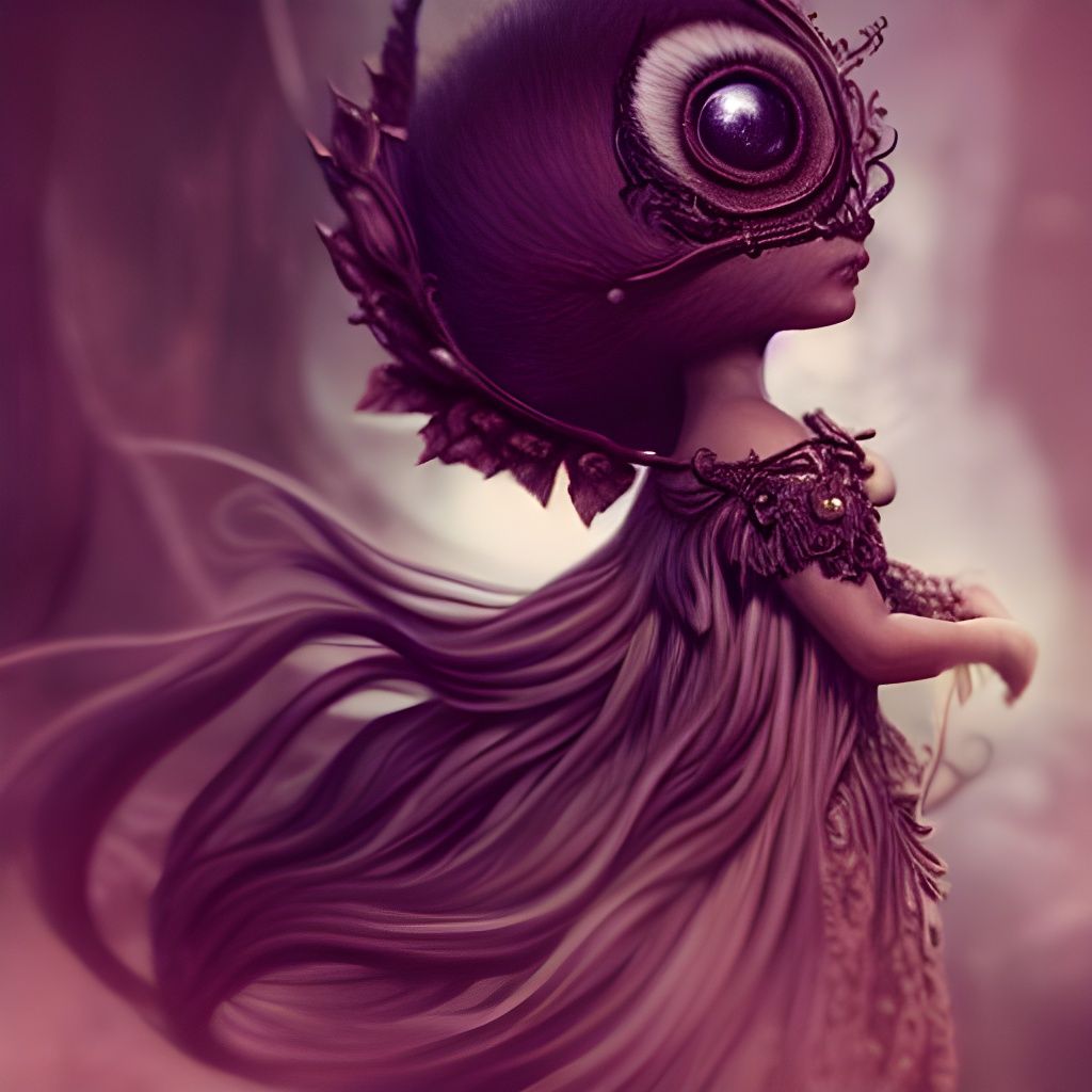 Ornate Creature in Rococo Dress, Digital Line Art