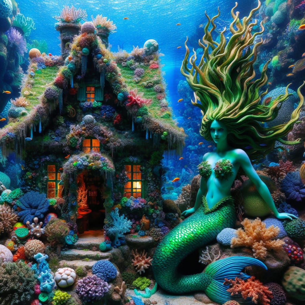 Charming Underwater Scene in a Fantastical Coral Cottage