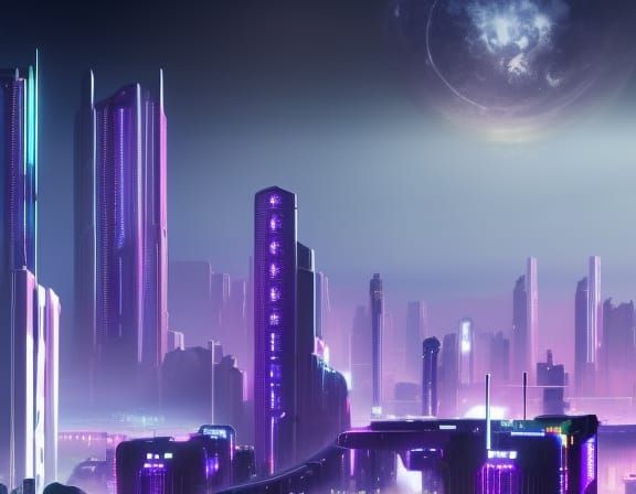 Cyberpunk Cityscape at Night with Neon Lights