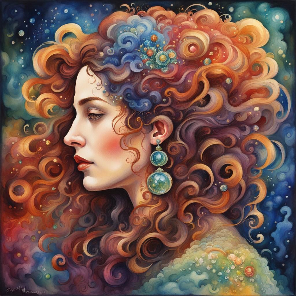 Renaissance Woman's Profile in Gouache Watercolor Style