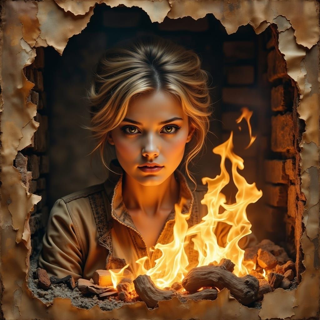 Charming Victorian-Style Fire Sprite with Magic Sparks and M...